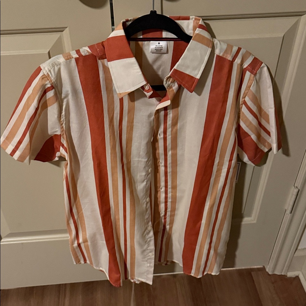 Striped Men's Shirt - Orange and White
